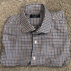 Tie Bar gingham shirt brown navy blue 15 1/2 34/35
